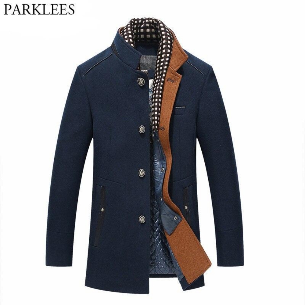 Thicker Mens Trench Coats 2017 Winter Long Wool Trench Coat Men Slim